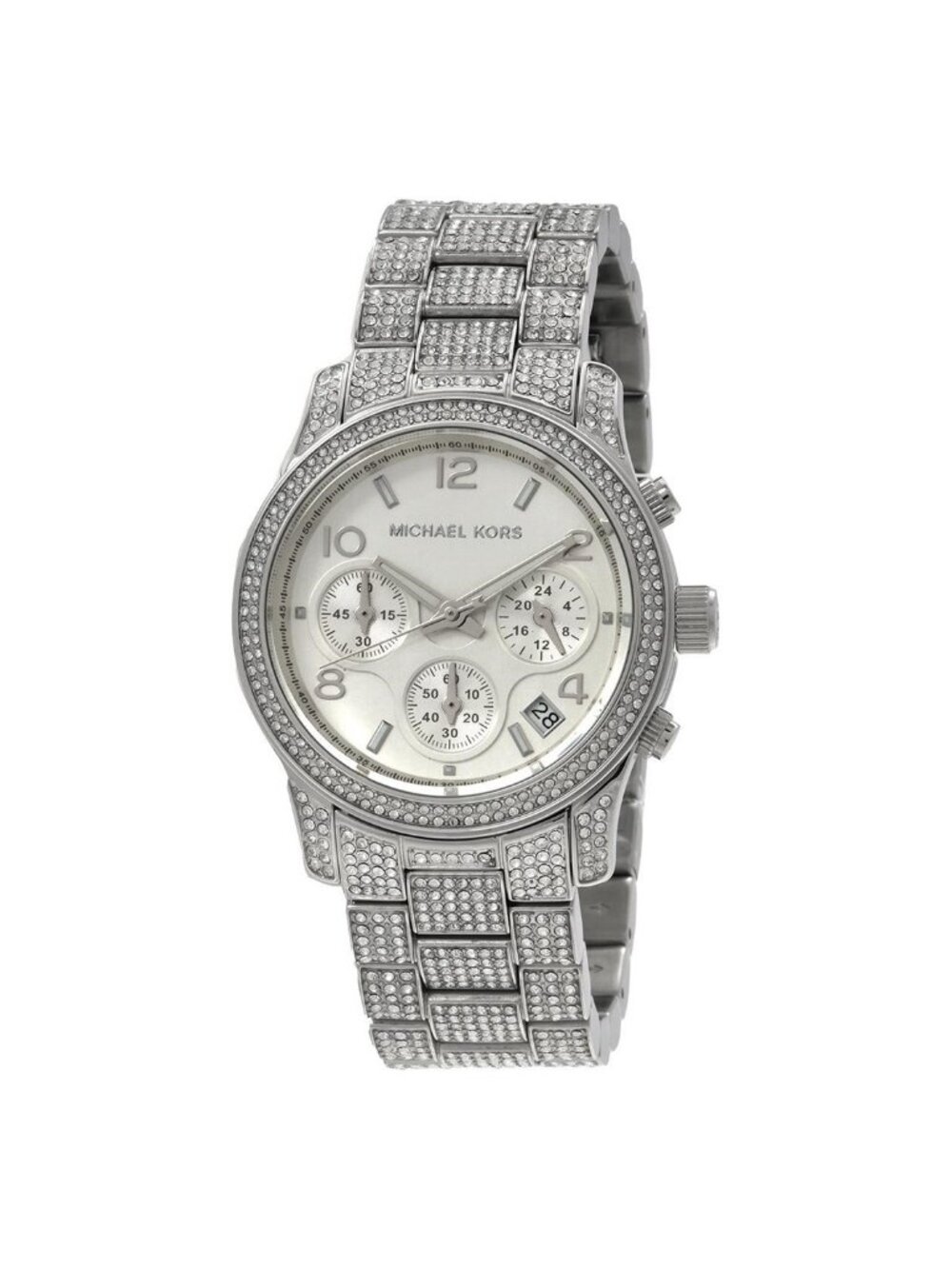 NWT Michael Kors Runway Pave Chronograph Quartz Silver Dial Ladies Watch